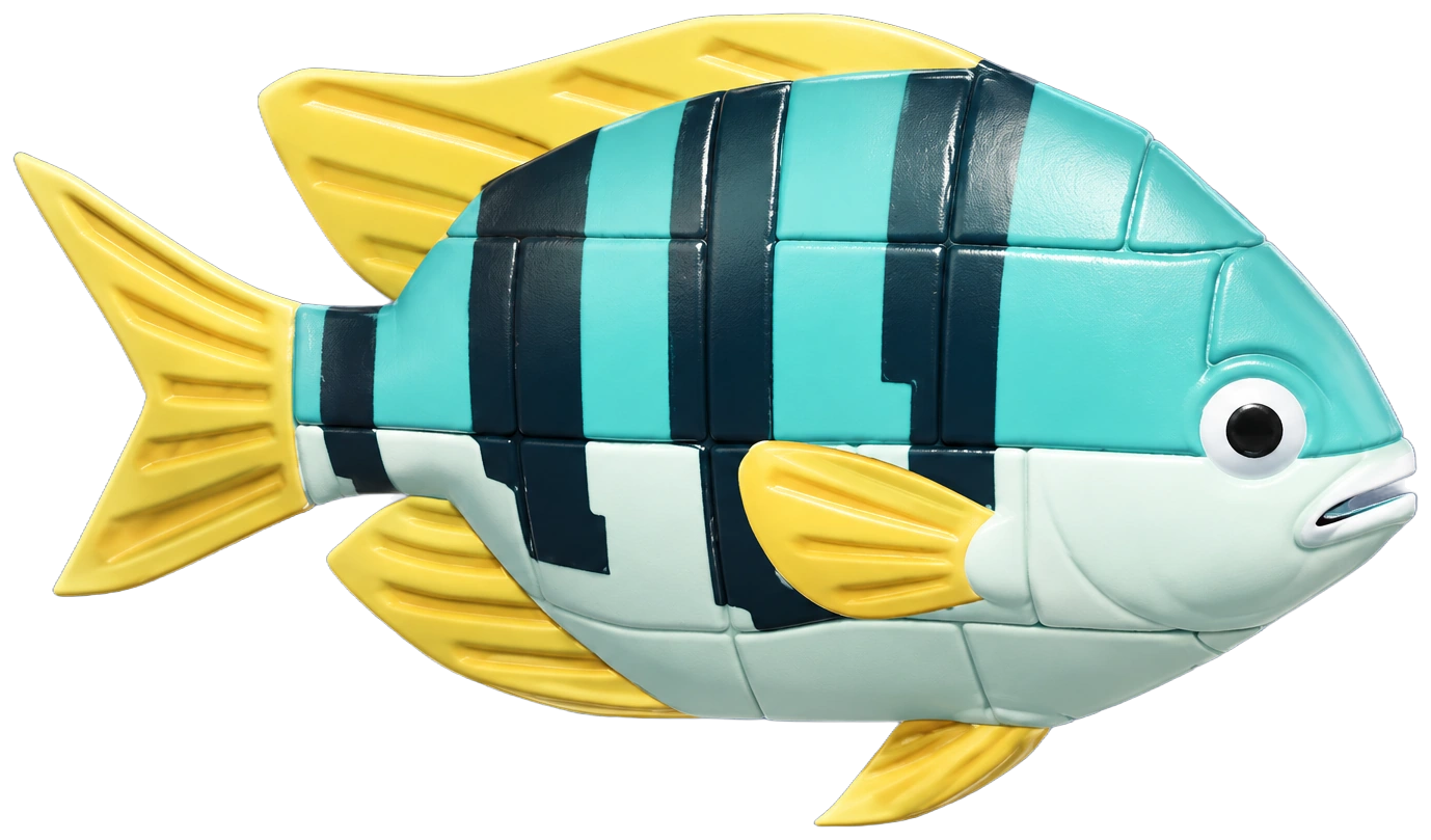 Poisson-clown de blocs émeraude dans Heartopia